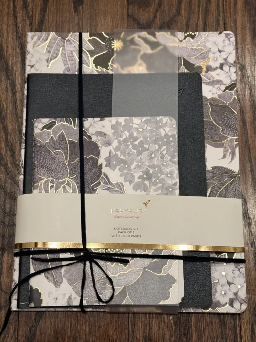 Papyrus Elegant Notebook Journal Set 3 Sizes Black White Gold Lined Gift